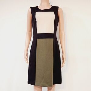 Calvin Klein Sheath Sleeveless Career Dress Zipper Back Color Block Size 10